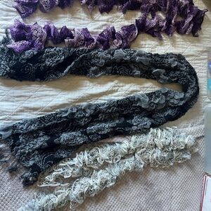 Elegant Black and Gray Lace Scarf